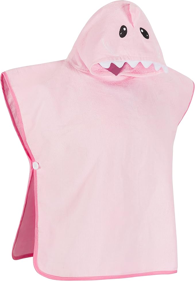 Premium Hooded Towel Poncho for Kids & Toddler - 100% Cotton (Pink Shark)