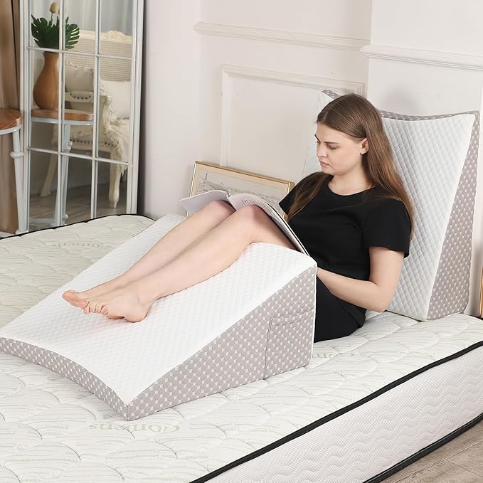Wedge Pillow for Sleeping, 12 Inch Cooling Triangle Bed Pillow with Removable Cover, Elevated Body Pillow for Back Support, After Surgery, Snoring, Neck, Leg and Acid Reflux