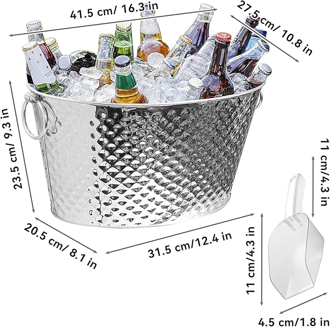 Large Ice Buckets for Parties, Ice Tub with Scoop for Cocktail Bar Mimosa Bar Supplies, Large Champagne Bucket Beer bucket Metal Tub