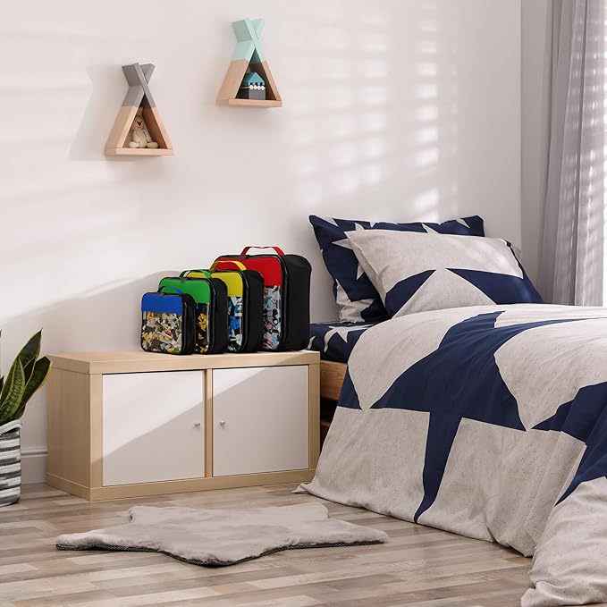 Premium Toy Storage Bags Compatible with LEGO Bricks - Set of 4 Bags With Labels, Handles & Pockets For Easy Organizing - Quality Bliss Bins for Keeping Puzzles & Board Games Stored with Ease