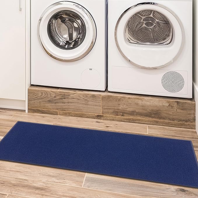 Machine Washable Modern Solid Design Non-Slip Rubberback 2x5 Traditional Runner Rug for Hallway, Kitchen, Bedroom, Entryway, 20" x 59", Navy