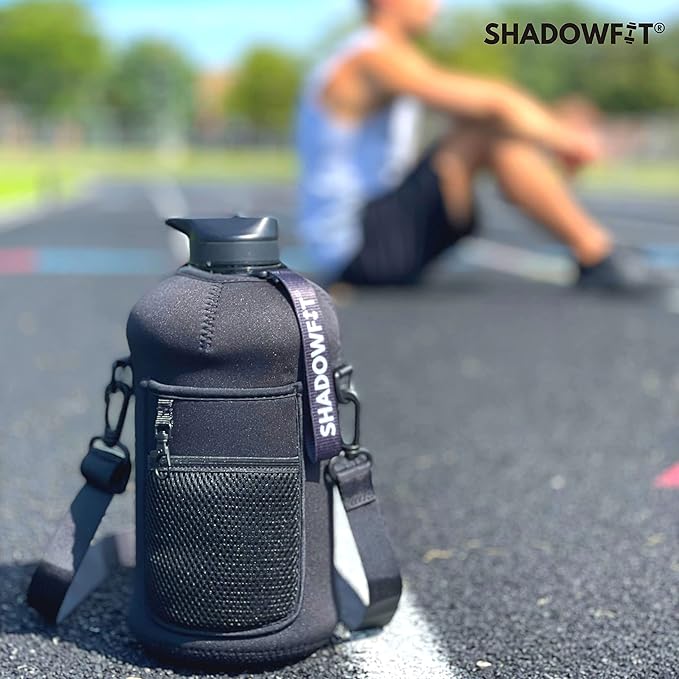 Half Gallon Water Bottles (74 ounce, 2.2 Liter) with Straw Lid Handle and Storage Sleeve - Large Jug Holder with Strap for Drinking during Workout and Exercise