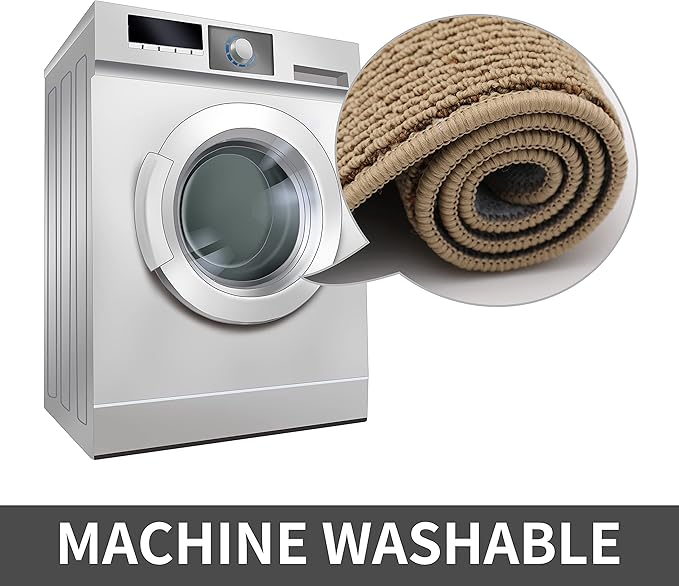 COSY HOMEER 24X60 Inch Kitchen Rug Mats Made of 100% Polypropylene Strip TPR Backing Soft Kitchen Mat Specialized in Anti Slippery and Machine Washable,for Kitchen, Floor,Beige