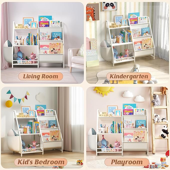 Kids Bookshelf and Toy Storage, Montessori Baby Toddler Bookshelf for Kids, Kids Bookcase Toy Storage Organizer for Kids Rooms, Playroom, Bedroom, Nursery