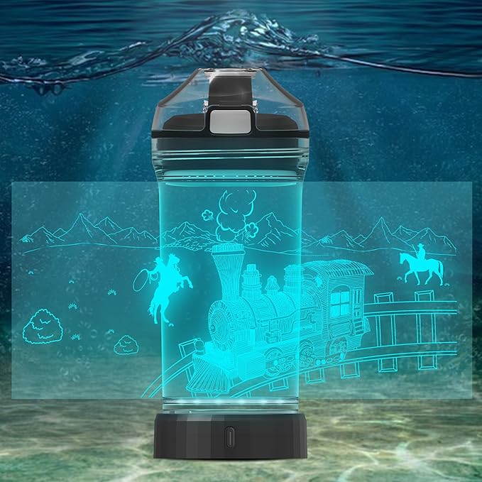 Kids Water Bottle with Train Design 3D Glowing LED Light-Tritan BPA Free,Perfect for Back-to-School Season, Girls, Boys, Kids, Holiday Camping, Picnic Gifts - 14 oz Travel Mug