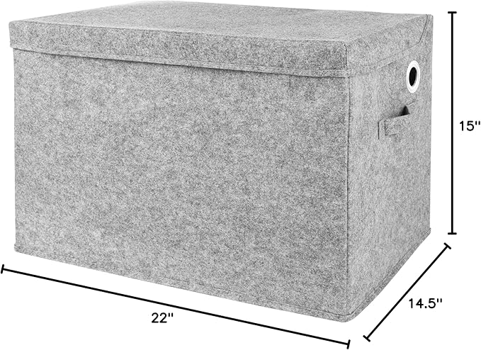 Sammy & Lou Collapsible Felt Soft Toy Box Toy Chest for Toddlers Toy Storage Organizer with Handles and Hinged Lid, 22 x 14.5 x 15 inches, Light Gray
