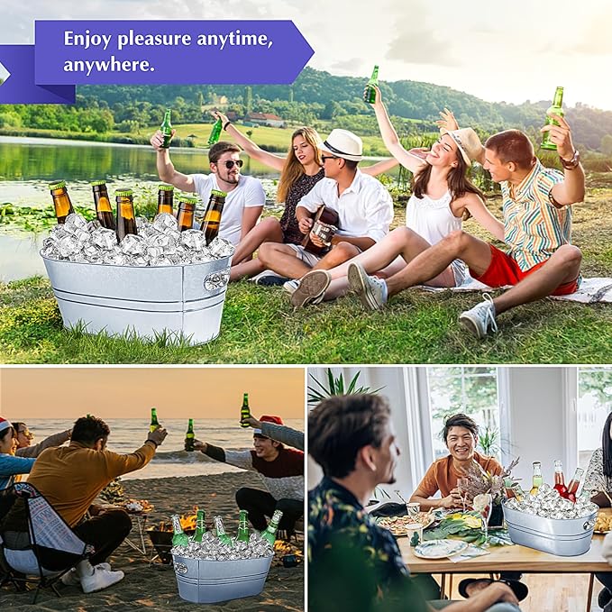 4 Gallon Ice Buckets for Parties, IKAYAS Galvanized Metal Ice Bucket Ice Tub with Scoop for Cocktail Bar Mimosa Bar Supplies, Large Champagne Bucket Beer bucket Metal Tub (3 Pack)