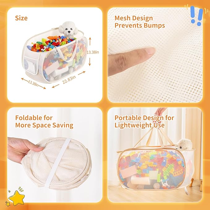 Kids Toy Storage Organizer Toy Box -Large,Lightweight & Foldable Children's Toy Chest,Suitable for Boys'and Girls' Playrooms,Bedrooms,and Nurseries.Dimensions: 22"x13"x13"Beige Navy Blue (Beige)