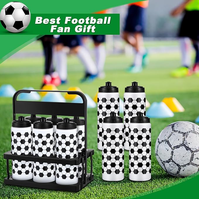 Water Bottle Carrier with 6 Bottles 20 oz Soccer Water Bottles for Boys with Carrier Squeeze Water Bottles Sports Team Water Bottles with Carrier for Fitness Bike Gym
