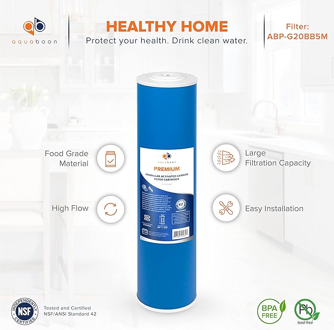 Aquaboon Whole House Water Filter Replacement Set - 5 Micron Water Filters 20 x 4.5 Inch: Sediment Filter, Granular Activated Carbon Water Filter, Carbon Block Water Filter for Water Filtration System
