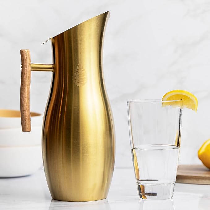 Invigorated Water Alkaline Water Filter Pitcher - Stainless Steel - Pitcher Filters - Tap Water Purifier with High pH Filter - Water Filter Remove Fluoride - 1.9L (Gold)