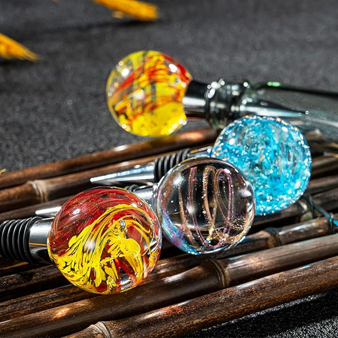 Murano Glass Wine Stoppers, Reusable Wine Bottle Stopper Champagne Stoppers, Perfect Kitchen Wine Decor Wine Accessories Gifts for Men and Women-(blue)