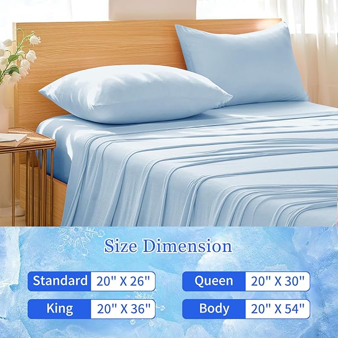 Cooling Pillow Cases for Hot Sleepers - Double Side Arc-Chill Q-Max>0.5 Cooling Fiber Cool Pillow Cases 2 Pack - Breathable Soft Cold Pillow Cases with Hidden Zipper (Blue, 20" x 30")