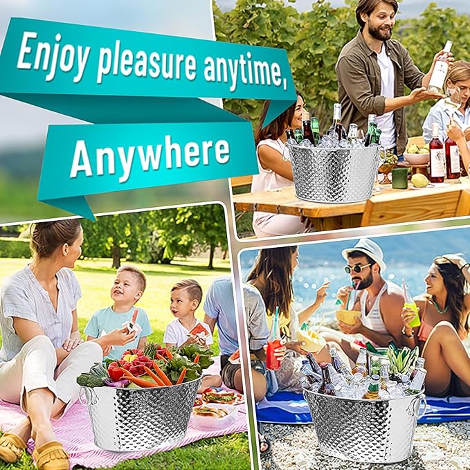 Large Ice Buckets for Parties, Ice Tub with Scoop for Cocktail Bar Mimosa Bar Supplies, Large Champagne Bucket Beer bucket Metal Tub