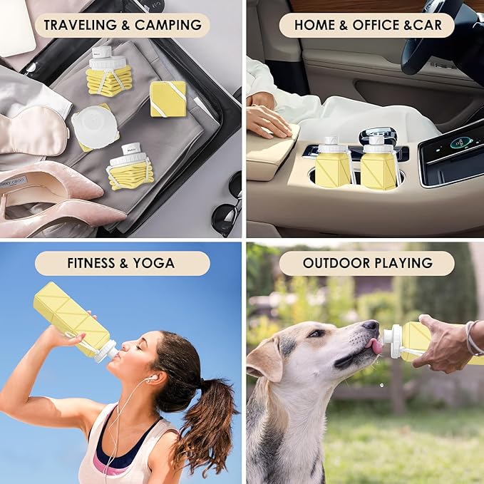 Collapsible Water Bottles,Leakproof BPA-Free Silicone Foldable Portable Water Bottle Cup 21oz,Food-Grade Travel Bottles,Lightweight Reusable Water bottle for Cycling Gym Camping Sports Outdoor