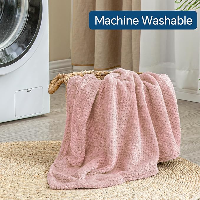 BEDELITE Travel Blanket and Pillow Set, Portable and Packable Jacquard Travel Blanket Airplane Compact with Bag, Airplane Blanket Travel Essentials for Women with Luggage Sleeve & Backpack Clip, Pink