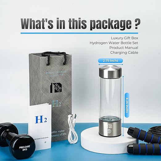 Hydrogen Water Bottle Generator, Improve Water in 3 Minutes, 1600 ppb Hydrogen Water Ionizer with SPE/PEM Technology, Perfect for Home, Office, Gym, Travel, and Drinking (Silver Chrome)