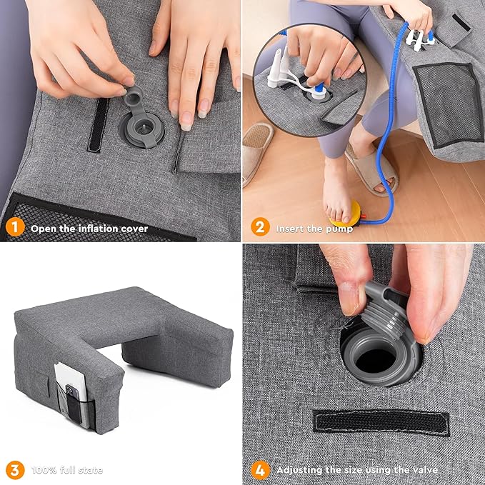 Reading Pillow for Gaming,Inflatable Bed Rest Pillow for Reading,lap desk Extra Large Arm Rest Pillow for bed,Floor,Working,Gaming,for Play Steam Deck Switch and PS5 while Sitting in Bed table pillow