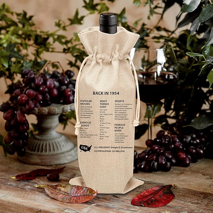 Tedea 70th Birthday Wine Gift Bag, Vintage Back In 1954 Birthday Gift Wine Bag For Women Men, Best Friend, Coworker, Birthday Party Decorations, 1 Pc Wine Bag (G03)