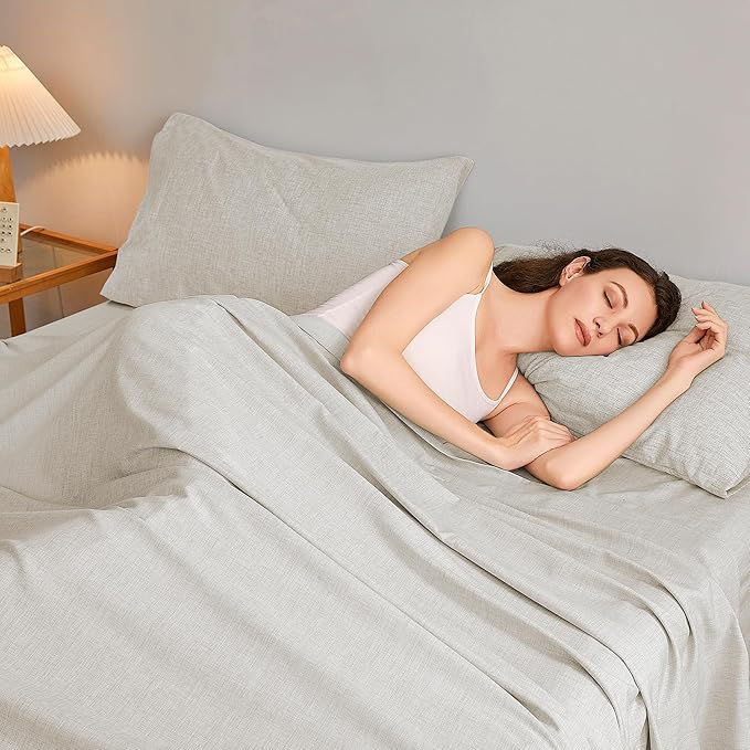 Full Sheets Khaki, Ultral Soft Cationic Linen Look Sheets, Luxury Cooling Cozy Bed Sheet Set with Non-Slip Fitted Sheet