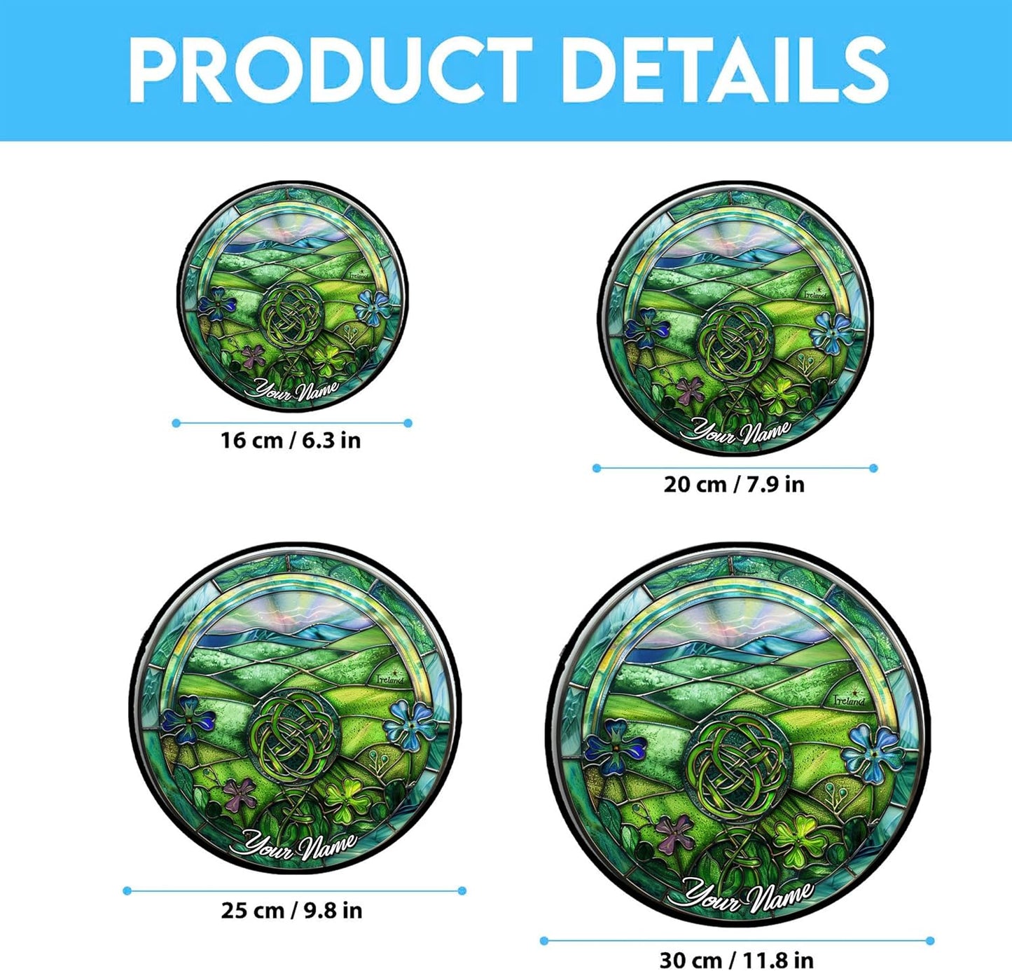 Ireland Stained Glass Sun Catcher, Custom Name Wall Hanging Colored Decor Room Indoor Window Decor, Halloween, Christmas Hanging Ornament Mother Day