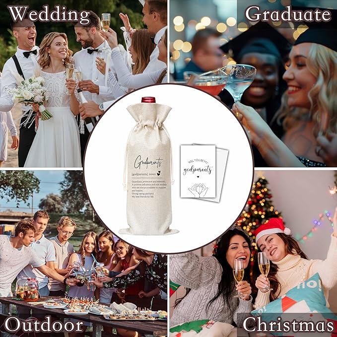 Dskly Godparents Gifts Wine Bag & Card, Godparents Proposal Gifts, Wine Bag For Godmother Godfather, Godparents Definition Wine Bag For Baby Shower Baptism, Will You Be My Godparents Gifts -08