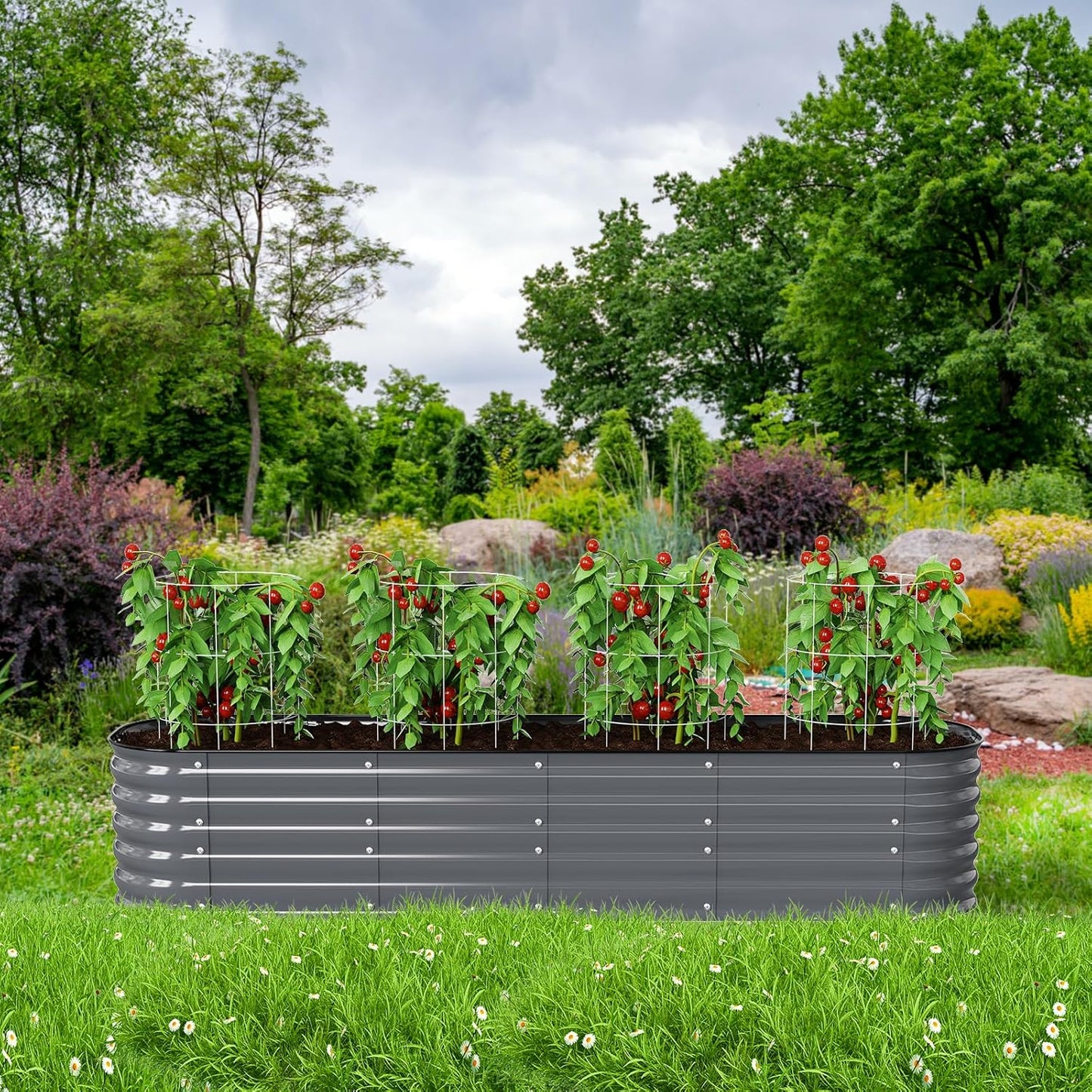 Raised Garden Bed Kit 8×2×1.4 FT Magnesium-Aluminum-Zinc Stainless Steel Metal Planter Box for Planting Outdoor Plants Vegetables(Gray)