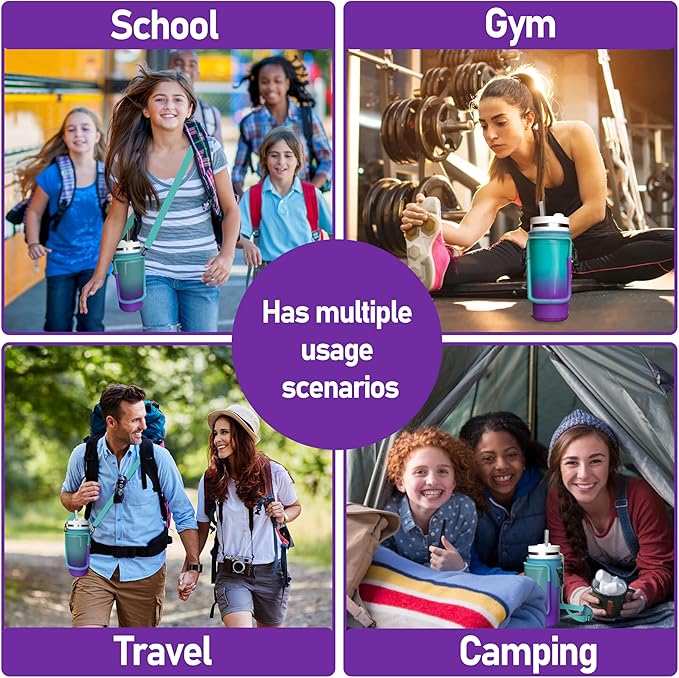 Water Bottle Carrier Bag with Phone Pocket for 40oz Tumbler with Handle, Adjustable Strap Neoprene Water Bottle Sleeve Pouch for Hiking Camping Travelling. (Purple)