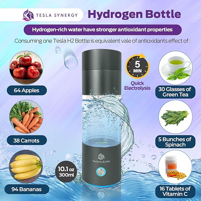 Tesla H2 Bottle Premium Hydrogen Water Bottle, Hydrogen-Rich Water Bottle, Hydrogen Water Generator, H2 Water Bottle, Portable Hydrogen Water Bottle, Hydrogen Water Maker, Hydrogen Water Machine
