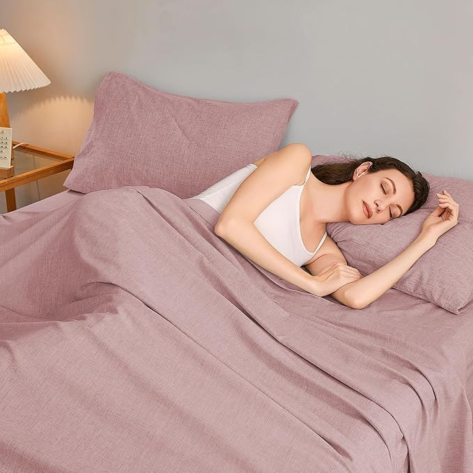 Twin Sheets Wine Red, Ultral Soft Cationic Linen Look Sheets, Luxury Cooling Cozy Bed Sheet Set with Non-Slip Fitted Sheet