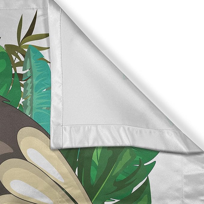Ambesonne Sloth Long Kitchen Curtains, Cartoon Mammal on Tropical Jungle with Green Banana Leaves Character, Two Panels Drapes with Rod Pocket Room Decor, 55" x 45", Chocolate Ivory