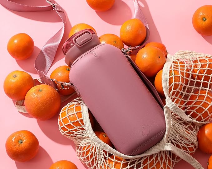 H2O Capsule Half Gallon Insulated Water Bottle With Straw - Stainless Steel Thermos Water Bottle With Sipping/Chugging Lid & Shoulder Strap For Storage - 64 oz Vacuum Flask, Keeps Hot Cold (Plum)