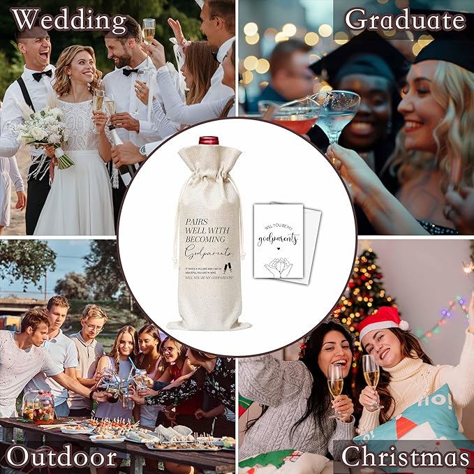 Godparents Gifts Wine Bag & Card, Godparents Proposal Gifts, Wine Bag For Godmother Godfather, Pairs Well With Becoming Godparents Wine Bag For Baby Shower Baptism, Will You Be My Godparents Gifts -07