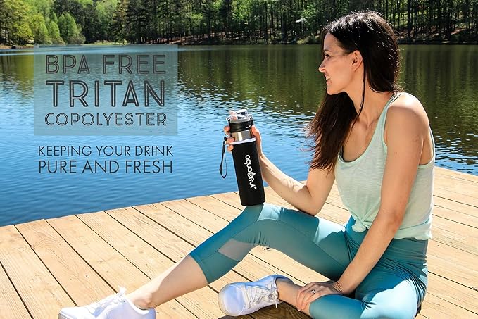 NEW AquaFrut Bottom Loading Fruit Infuser Water Bottle Complete Bundle Includes Bottle Brush, Insulating Sleeve & Infusion Recipe eBook. Leak Proof Sweat Proof BPA-Free (Black)