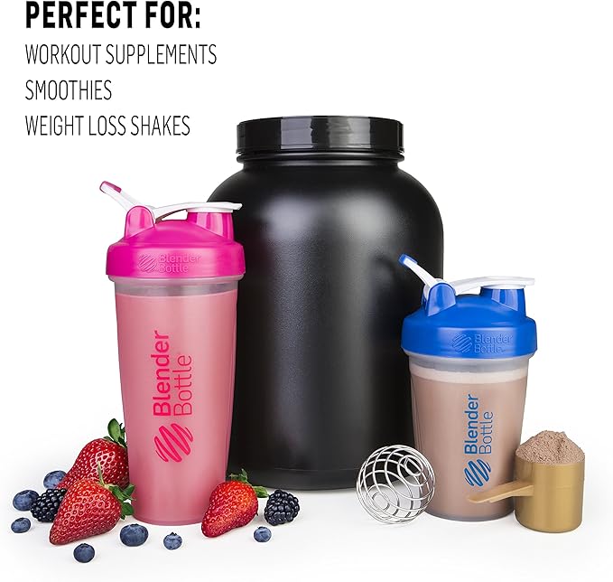 BlenderBottle Classic Shaker Bottle Perfect for Protein Shakes and Pre Workout, All Pink and Coral , 28-Ounce (Pack of 2)