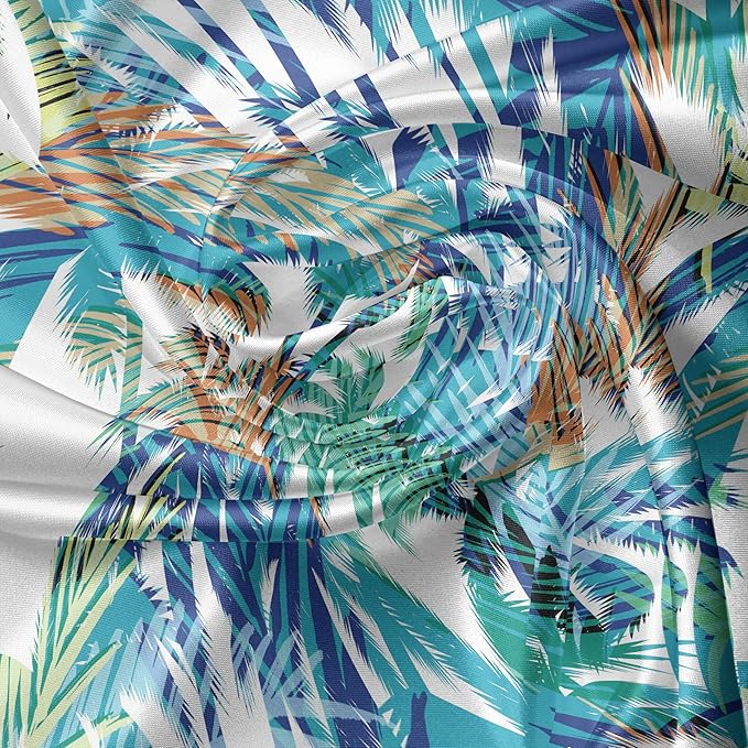 Ambesonne Palm Leaf Valance & Tier Curtain 3 pcs Set, Tropical Summer Print with Palm Abstract Nature Pattern Fantasy Dream, Window Treatments for Room Kitchen Decor, 55" x 24", Blue Mint Green Orange