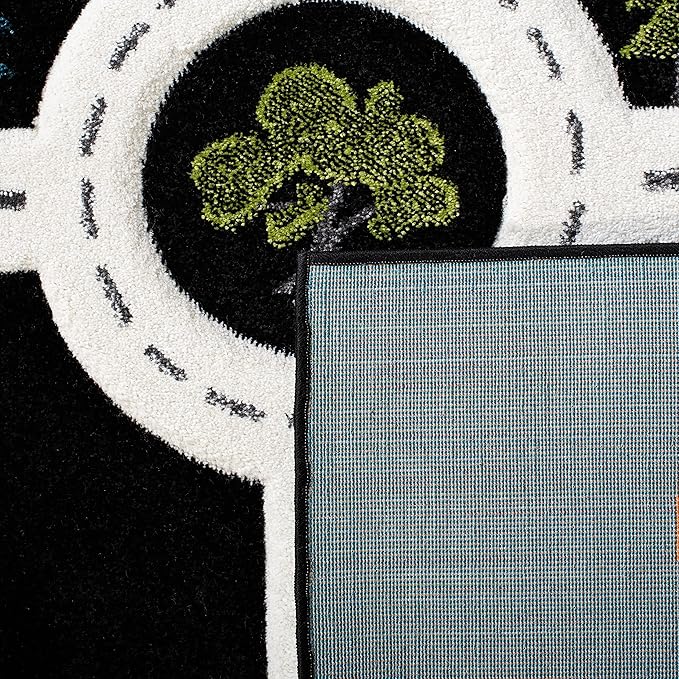 SAFAVIEH Carousel Kids Collection CRK192Z Neighborhood Non-Shedding Playroom Nursery Bedroom Area Rug 6'7" x 9' Black/Ivory