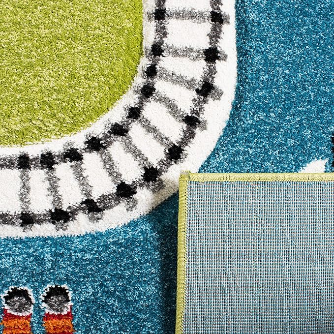 SAFAVIEH Carousel Kids Collection 6'7" x 9' Green / Ivory CRK192Y Neighborhood Nursery Playroom Area Rug