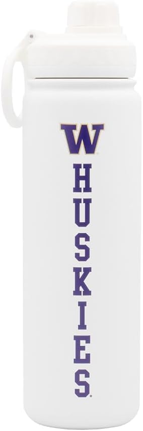 Washington Huskies Water Bottle - White Double Walled Stainless Steel 24 oz Keeps Drinks Cold or Hot