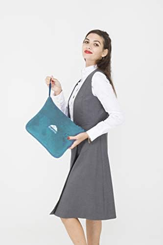 BlueHills Premium Soft Travel Blanket Pillow Airplane Blanket in Soft Bag case with Hand Luggage Belt and Carabiner Compact Pack Large Cozy Blanket for Plane Car Train Teal Blue T022