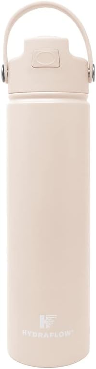 Hydraflow Hybrid - Triple Wall Vacuum Insulated Water Bottle with Flip Straw (25oz, Sand) Stainless Steel Metal Thermos, Reusable Leak Proof BPA-FREE for Sports and Travel