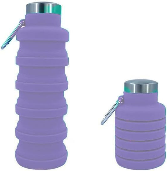 Collapsible Water Bottles 17oz, Odorless BPA-Free Silicone, Leak-Proof Foldable Reusable Bottle - Perfect for Travel Sports Gym Hiking Camping Cycling - Lavender
