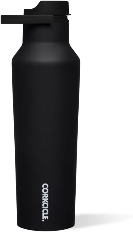 Corkcicle Sport Canteen Insulated Tumbler, Matte Black, 20 oz – Reusable Water Bottle Keeps Beverages Cold for 25 Hours & Hot 12 Hours – Cupholder Friendly Tumbler with Screw-On Cap