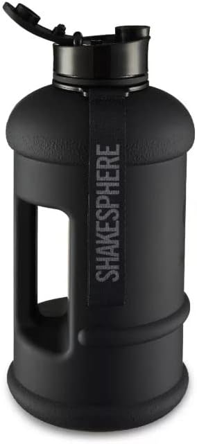 SHAKESPHERE Large Sports Water Bottle - BPA Free Hydration Jug, Black - Ideal for Sports, Camping, Outdoor, Biking & Kids (Matte Black with White Logo, 1.3L)