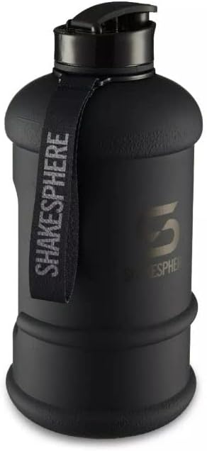 SHAKESPHERE Large Sports Water Bottle - BPA Free Hydration Jug, Black - Ideal for Sports, Camping, Outdoor, Biking & Kids (Matte Black with White Logo, 1.3L)