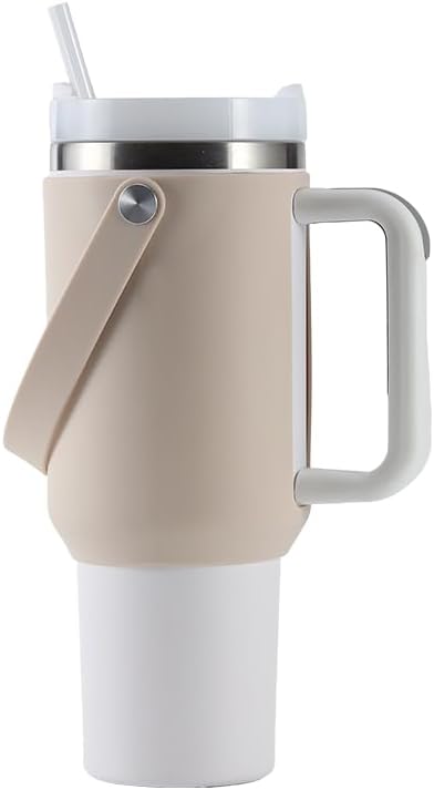 Silicone Handle Bag for 40 oz Tumbler with Handle, Holder for Tumbler Easy to Go Out - Cream
