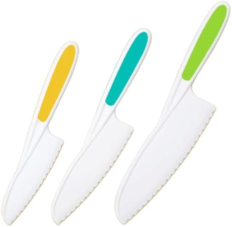 Joyo Jr. Knives for Kids 3-Piece Kitchen Cooking and Baking Knife Set: Children's Cooking Knives in 3 Sizes & Colors/Firm Grip, Serrated Edges, BPA-Free Kids' Knives (colors vary)