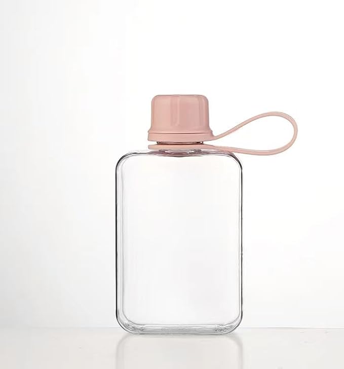 Flat Water Bottle Travel Flask Portable 8.2 oz BPA Free Tritan Square Water Bottles Leakproof Slim Water Bottle for Purse Travel Pocket Sports Fitness (Pink, 8.2 OZ)