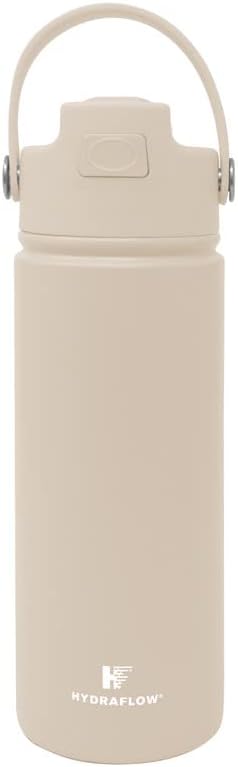 Hydraflow Hybrid - Triple Wall Vacuum Insulated Water Bottle with Flip Straw (17oz, Sand) Stainless Steel Metal Thermos, Reusable Leak Proof BPA-FREE for Sports and Travel