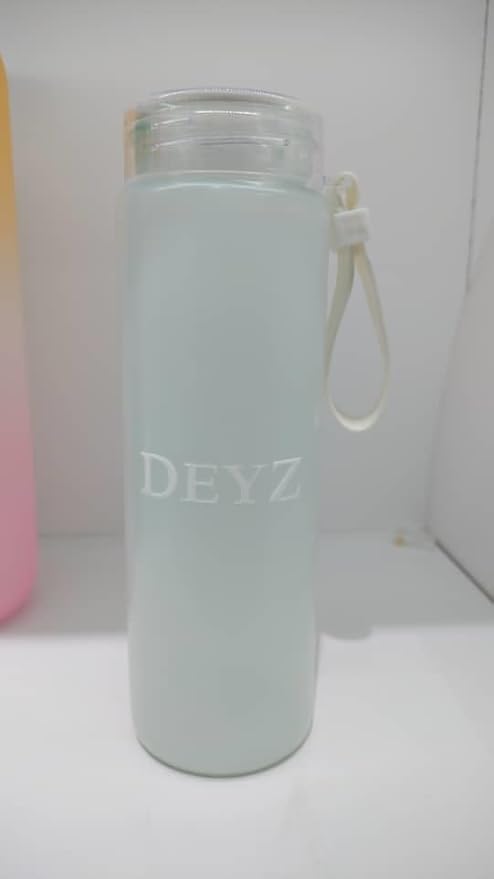 DEYZ Glass Water Bottle 16oz Fitness Drinking Glass Water Bottle PBA and Leak Proof Water Bottle Reusable water bottles Sport Water Bottle Gym Drinking Jug Circular Glass water Bottle (White)